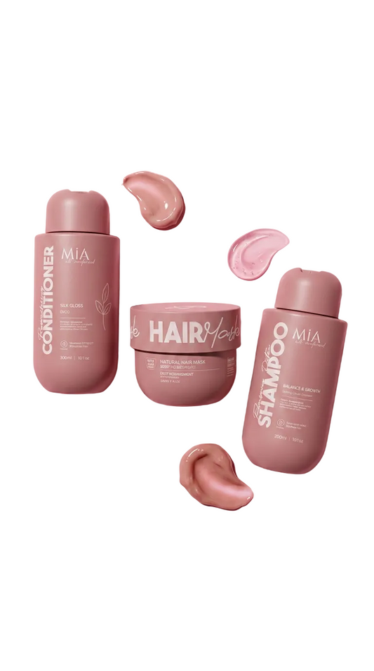 Mía Hydrate & Repair System | Shampoo + Acondicionador +    Radiant Gloss Mask