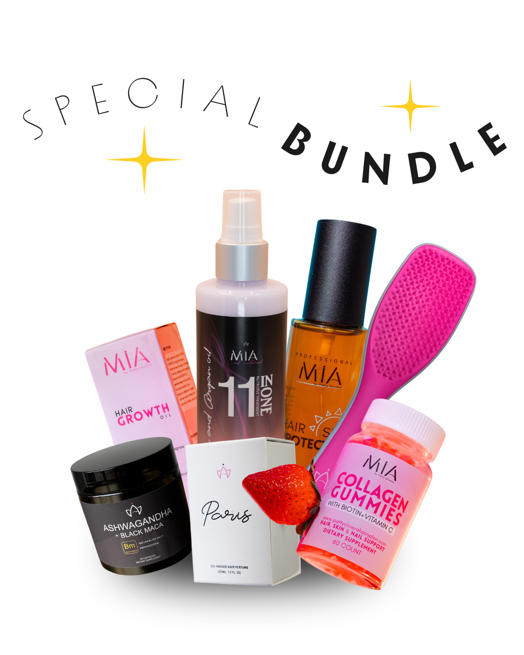 SPECIAL BUNDLE 🔥 11 IN ONE + Hair Perfume + Hair Growth Oil + Hair Brush + Hair Sun Protector + Gummy Bears + AshBlackMaca